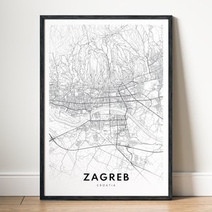 Zagreb Karte Drucken Zagreb Kroatien Karte Poster Download Druckbare Zagreb Digitale schwarz und weiß Karte Wand Kunst Zagreb Sketch Map Zagreb Umriss
