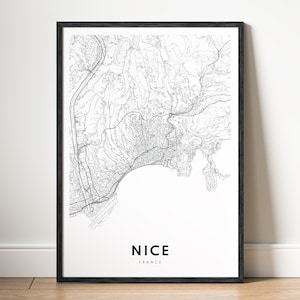 Téléchargement immédiat Nice France carte impression belle carte affiche carte numérique belle carte imprimable noir et blanc maison impression carte art mural belle affiche