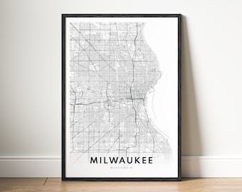 Sofortiger Download Milwaukee Karte Druck Milwaukee Poster Digitale Karte Milwaukee Druckbare schwarz und weiß Karte Wand Kunst Milwaukee Skizze Poster