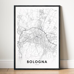 Bologneser Karte Druck Downloadschöner italienischer Stadtplan Italienkarte Poster Digitale Karte Bologne druckbare schwarz-weiße Landkarte