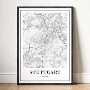 Printable Stuttgart Germany Map Poster, Stuttgart Map Print Black And White, Stuttgart Street Map Digital Download, Stuttgart Map Wall Art