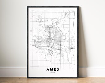 Ames Iowa Map Poster Digital Download Ames Printable Мap Ames Aesthetic Map Black And White Ames Minimalistic Map Print Ames City Map Art