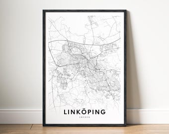 Mappa di Linköping, Svezia, stampa digitale, download, poster con mappa stampabile in bianco e nero, mappa della città minimalista da parete