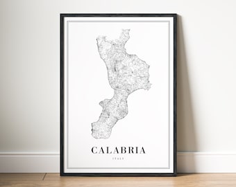 Calabria Italy Map Print Calabria Italy Map Poster Download Printable Calabria Map Wall Art Calabria Map decor Instant Download Digital Map