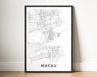 Macau Map Print Digital Download, Black and White Printable Poster, Minimalist City Map Wall Art