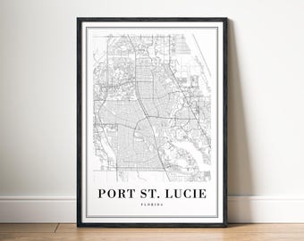 Port St Lucie Florida Map Print Digital Download, Black and White City Map Poster, Printable City Map Wall Art