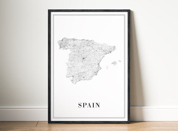 Download Spain Map Print Spain Map Poster Download Spain Printable Digital Spain Map Black And White Print Home Spain Map Wall Art España