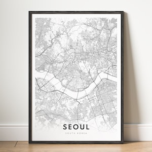 Seoel kaart afdrukken download kaart Seoel, Zuid-Korea kaartposter Seoel afdrukbare kaart digitale zwart-wit kaart kunst Seoel schets kaart kunstposter