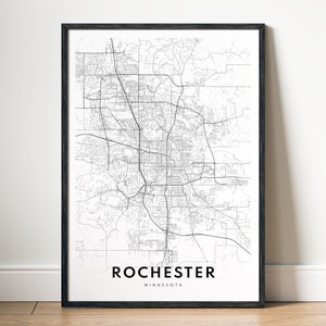 Druckbare Karte Rochester MN, Rochester Minnesota Karte, Poster, digitaler Download Rochester Schwarzweiß-Karte, Rochester Map, Straßenkarte