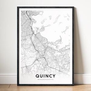 Quincy MA Map Print, Quincy Massachusetts Map Poster, Quincy Printable Map, Digital Download Quincy Black And White Map, Quincy Area Sketch
