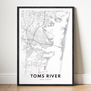 Druckbare Karte von Toms River, New Jersey, Toms River Karte Poster, digitaler Download Toms River schwarz weiß, ästhetische Karte Toms River Skizze