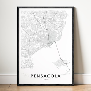 Pensacola kaart afdrukken Pensacola kaart poster Florida downloaden Pensacola afdrukbare kaart digitale Pensacola zwart-wit afdrukken Pensacola schets