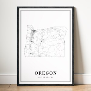 Impression de la carte de l'état de l'Oregon en téléchargement Poster de la carte de l'Oregon Carte imprimable de l'Oregon numérique Art de la carte en noir et blanc de l'Oregon Croquis de l'Oregon pour la maison Impression de la carte