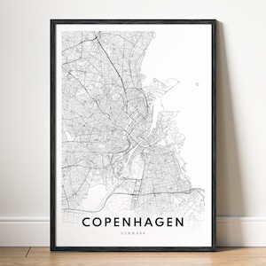 Kopenhagen Karte Print Kopenhagen Karte Poster Download Druckbare Kopenhagen Digitale Karte Minimale Kopenhagen Schwarzweiß-Karte Stadtplan Umriss