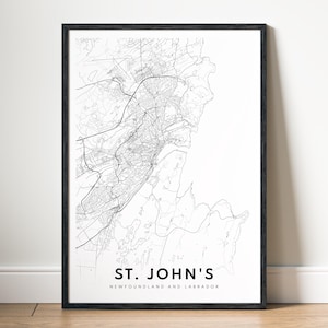 St. John's Karte Druck St. John's Neufundland und Labrador Karte Poster Download St. John's druckbare Karte Digitale St. John's schwarz und weiß