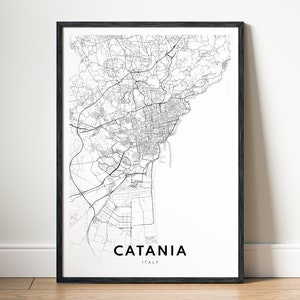 Catania Karte Druck Catania Italien Karte Poster Download Catania Druckbare Karte Digitale Catania Schwarzweiß-Karte Wandkunst Catania Kartenskizze