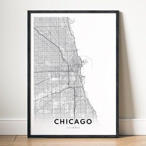 Chicago Map Print Chicago Map Poster Chicago Instant Download Chicago Printable Map Chicago Illinois Black and White Map Chicago Minimal Map