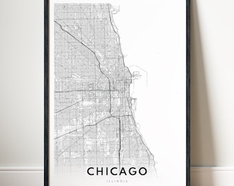 Chicago Map Print Chicago Map Poster Chicago Instant Download Chicago Printable Map Chicago Illinois Black and White Map Chicago Minimal Map