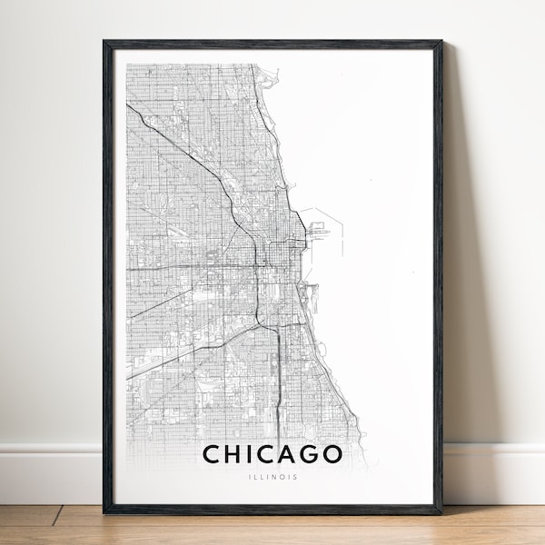 Chicago Map Print Chicago Map Poster Chicago Instant Download Chicago Printable Map Chicago Illinois Black and White Map Chicago Minimal Map