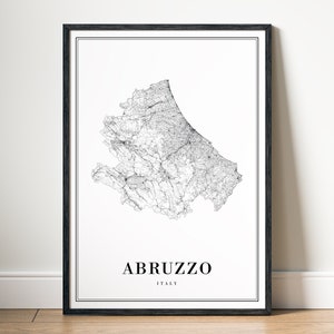 Abruzzen Karte Drucken Abruzzen Italien Karte Poster Download Abruzzen Druckbare Karte Digitale schwarz und weiß-Karte Wand Kunst Abruzzen Skizzenkarte Poster