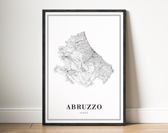 Abruzzen Karte Drucken Abruzzen Italien Karte Poster Download Abruzzen Druckbare Karte Digitale schwarz und weiß-Karte Wand Kunst Abruzzen Skizzenkarte Poster