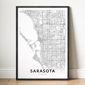 Sarasota kaart afdrukken Sarasota kaart poster Florida downloaden Sarasota afdrukbare kaart digitale Sarasota zwart-wit afdrukken Sarasota kaartKunst schets