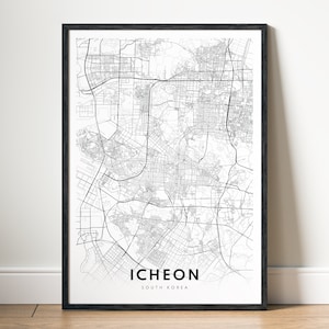 Icheon Karte Print-Download Icheon Südkorea Poster Digitale Karte Icheon Druckbare schwarz weiss Karte Wand Kunst Skizze Icheon Print At Home