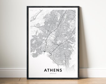Athens Greece Map Print Digital Download, Black and White City Map Poster, Minimalist Wall Art