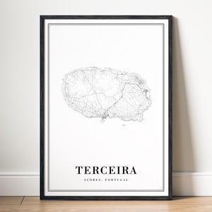 Terceira Azores Map Poster, Terceira Map Print Digital Download, Terceira Island Black And White Map Art, Wall Art Map Terceira Sketches