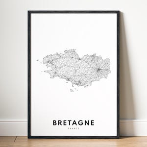 Bretagne Karte Drucken Bretagne Frankreich Karte Poster Download Bretagne Druckbare Karte Digitale Bretagne Schwarzweiß-Karte Wandkunst Bretagne Skizze