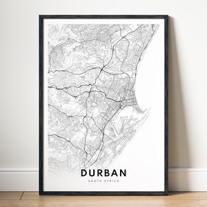 Durban Map Print Durban Südafrika Karte Poster Download Durban druckbare Karte digitale schwarz weiß Durban Skizze Karte Print Durban Umriss
