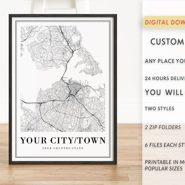 Custom City Map Printable Personalized Map Poster Digital Download Map Print Custom City Map Wall Art Hometown Map Personalized City Map Art