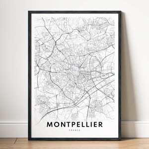 Montpellier Karte Drucken Montpellier Frankreich Poster Digitale Karte Montpellier Druckbare schwarz-weiße Karte Wandkunst Montpellier Sofort-Download