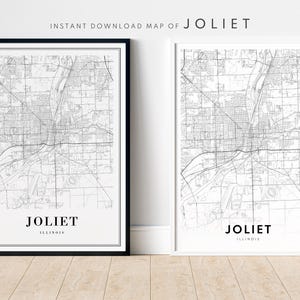 Impression de carte de Joliet, Illinois, affiche de carte de Joliet, téléchargement numérique, carte imprimable de Joliet, carte en noir et blanc de Joliet, art mural, impression de croquis de Joliet