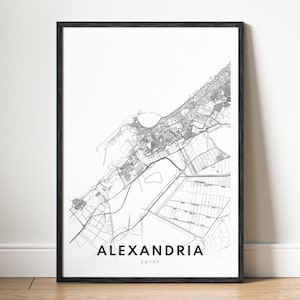 Alexandria Map Print, Alexandria Egypt Map Poster Download, Black And White Map Printable, Map Digital Download, Alexandria Draw Map Poster