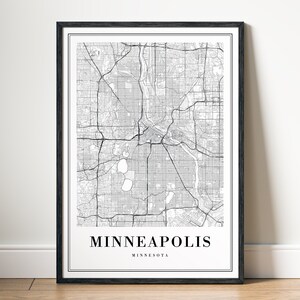 Minneapolis Map Print Minneapolis-Minnesota Poster Download Minneapolis Printable Map Digital Black And White Minneapolis Map Home Print image 2