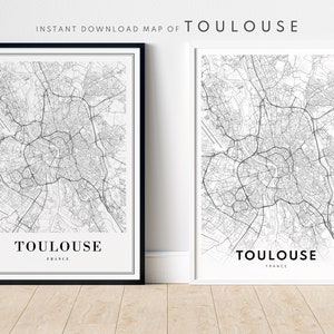 Sofortiger Download Toulouse Karte Druck Toulouse Frankreich Poster Digitale Karte Toulouse Printable Schwarzweiß Karte Wand Kunst Toulouse Druck Home