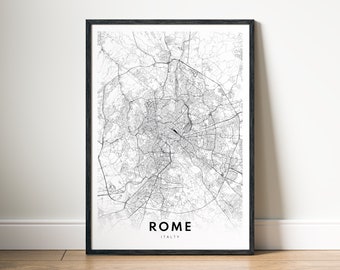 Rome Italy Map Print Digital Download, Black and White Map Poster, Minimalist City Map Wall Art