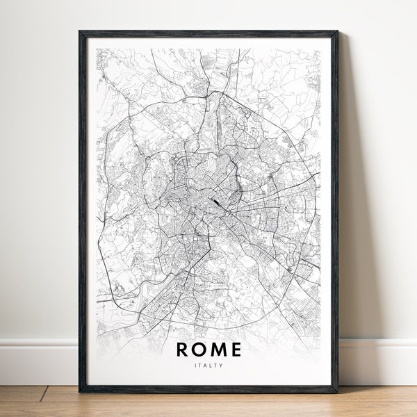 Rome Italië kaart afdrukken Rome kaart poster downloaden Rome afdrukbare digitale Rome zwart-wit afdrukken Rome downloaden Rome woonplaats afdrukken Roma Mappa