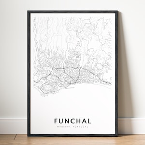 Funchal Map Print, Funchal Madeira Map Poster, Funchal Printable Map, Digital Download Funchal Black And White Map, Wall Art Funchal Sketch