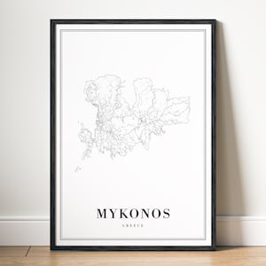 Mykonos Karte Print Mykonos Griechenland Karte Poster Download Mykonos Druckbare Karte Digitale schwarz und weiß Karte Wandkunst Mykonos Skizzenkarte Poster