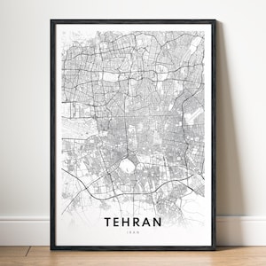 Teheran Karte Print, Teheran Iran Karte Poster Download, Teheran druckbare Karte Kunst, digitale Teheran schwarz und weiß Karte, Wandkunst Teheran Skizze