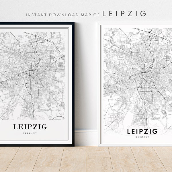 Leipzig Germany Map Print Download Leipzig Map Poster Leipzig Printable Map Digital Leipzig Black And White Map Art Leipzig Sketch Map Print