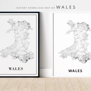 Carte du Pays de Galles, impression de route, affiche de carte du Pays de Galles à télécharger