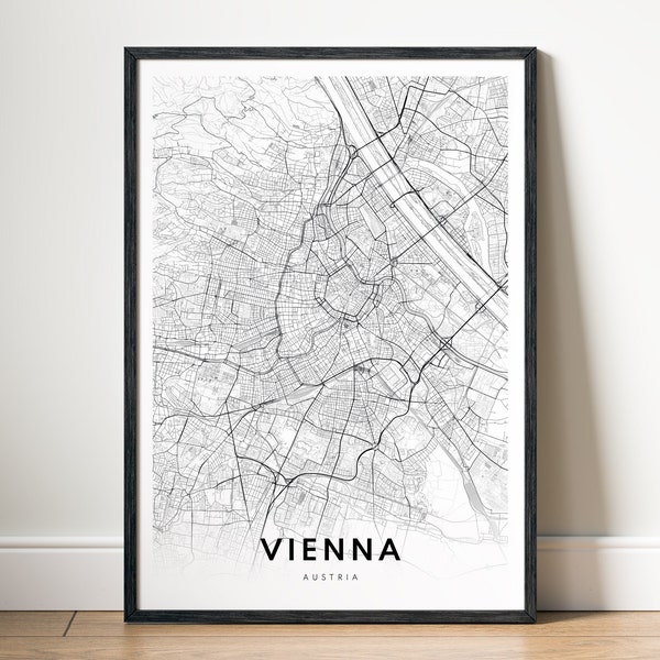 Vienna Map Print Vienna Map Poster Download Printable Vienna Map Minimal Map of Vienna Black And White Map Instant Download Vienna Travel
