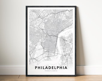 Philadelphia PA Map Print Digital Download Philadelphia Pennsylvania Map Poster Philadelphia Printable Map Philadelphia Black And White Map