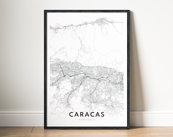 Caracas Map Print Digital Download, Black and White City Map Poster, Minimalist Wall Art