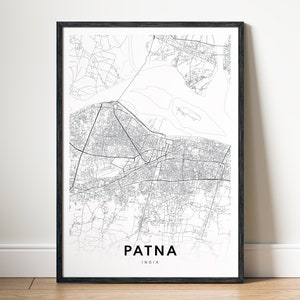 Patna Map Print Patna India Map Poster Download Patna India Printable Map Digitale Patna Schwarzweiß-Karte Art Patna India Sketch Poster