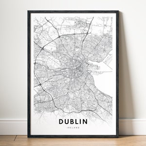 Impresión del mapa de Dublín Póster del mapa de Dublín, Irlanda Descargar mapa imprimible de Dublín Mapa digital de Dublín en blanco y negro Arte de mapa de Dublín Boceto de Dublín Contorno de Dublín