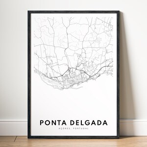 Ponta Delgada Portugal carte impression Ponta Delgada Açores carte poster téléchargement Ponta Delgada carte imprimable numérique Ponta Delgada noir et blanc